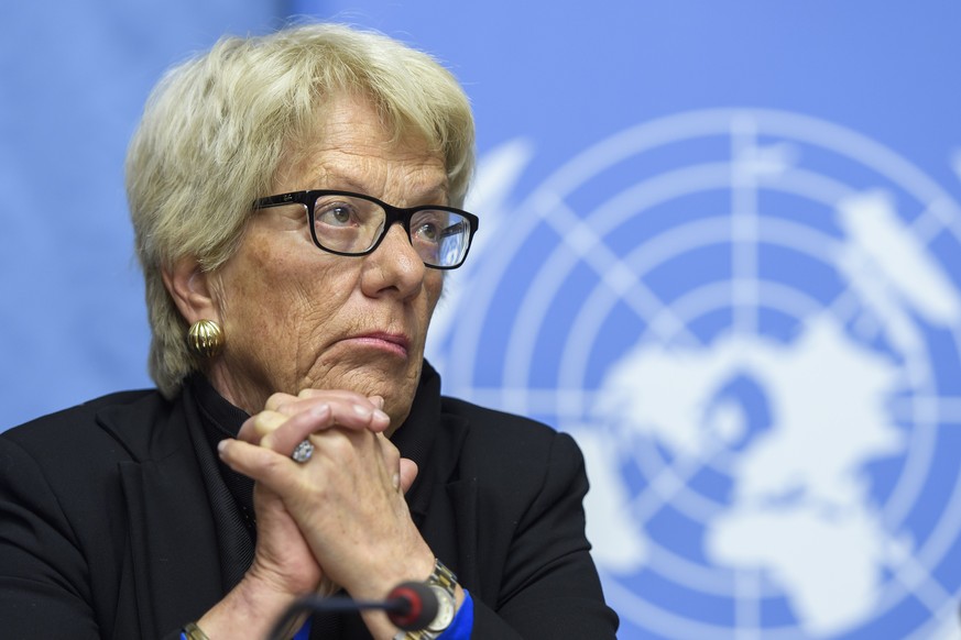 Carla del Ponte, Member of the Independent Commission of Inquiry on the Syrian Arab Republic, speaks to the media about the Independent Commission of Inquiry on the Syrian Arab Republic, during a pres ...