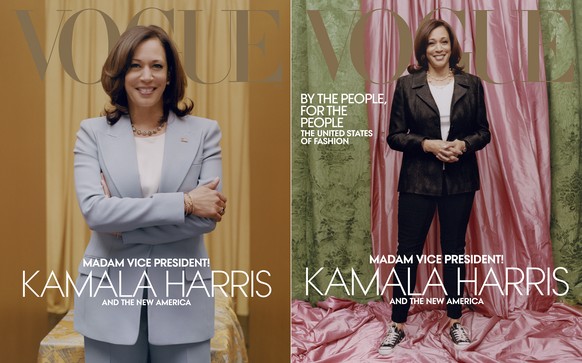 This combination of photos released by Vogue shows images of Vice President-elect Kamala Harris on the cover of their February digital and print issues. Vogue&#039;s February 2021 issue is available o ...