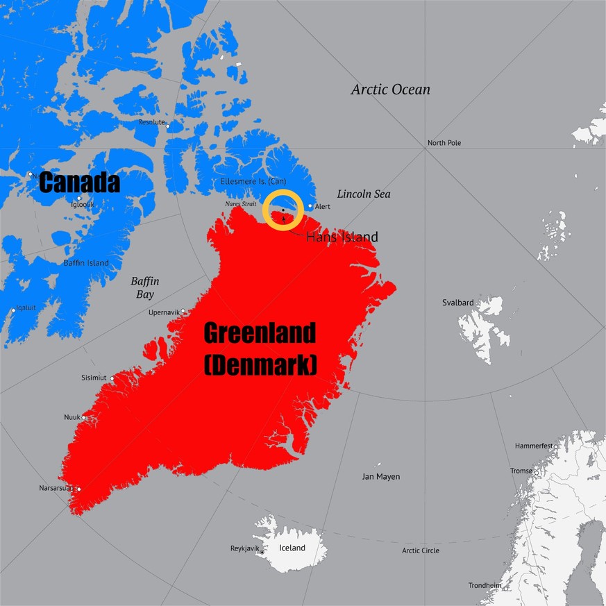 Karte: Hans-Insel, Grönland, Kanada