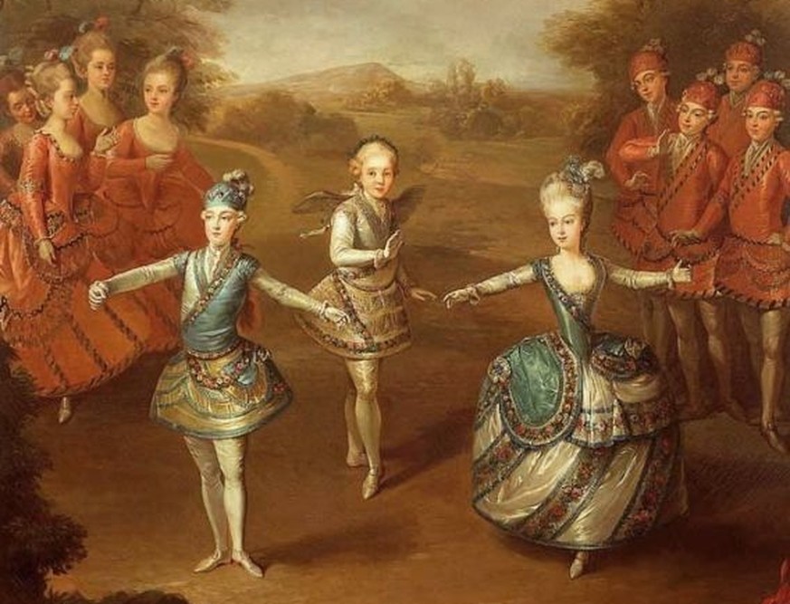 Von klein auf mussten Maria Theresias Kinder Theater spielen und Ballett tanzen, um ihr Auftreten und ihre Stimme zu trainieren. Im Bild: Erzherzogin Marie Antoinette und ihre Brüder Ferdinand Carl un ...