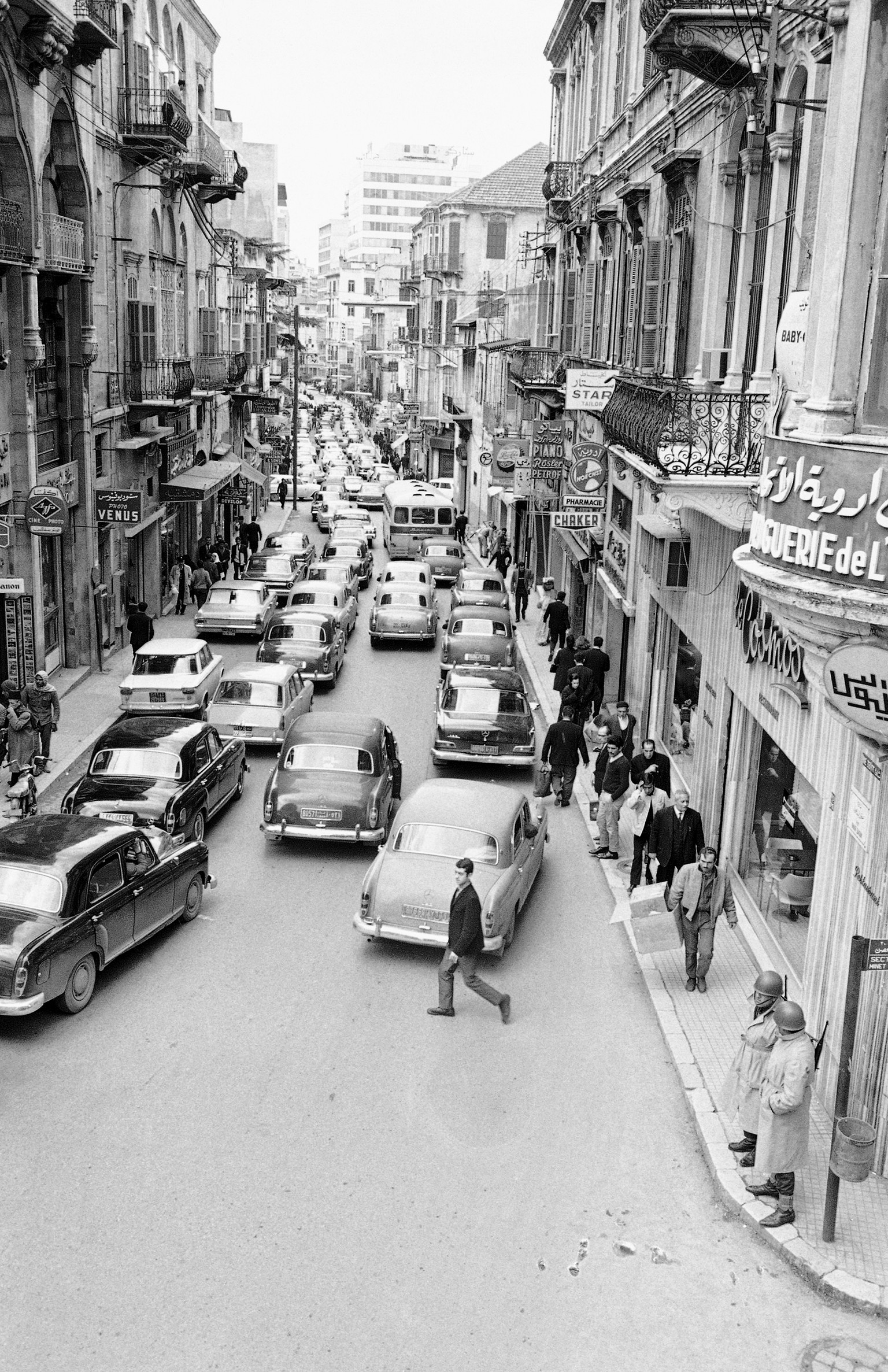 Traffic moves bumper to bumper through most streets in Beirut, Lebanon in February 1969. (AP Photo/Harry Koundakjian)