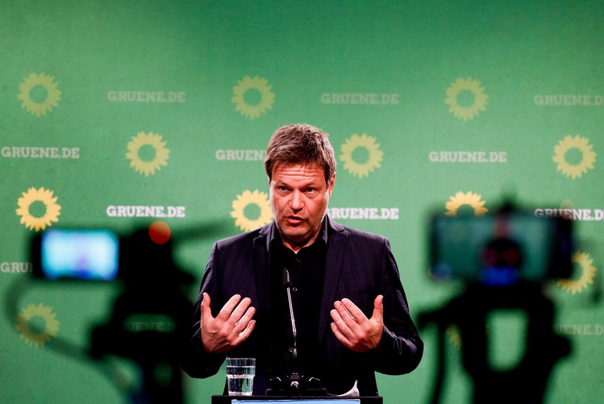 epa09089993 Co-leader of Germany&#039;s Green party Robert Habeck attends a press conference in Berlin, Germany, 22 March 2021. On 20 March co-leaders of Germany&#039;s Green party presented the draft ...
