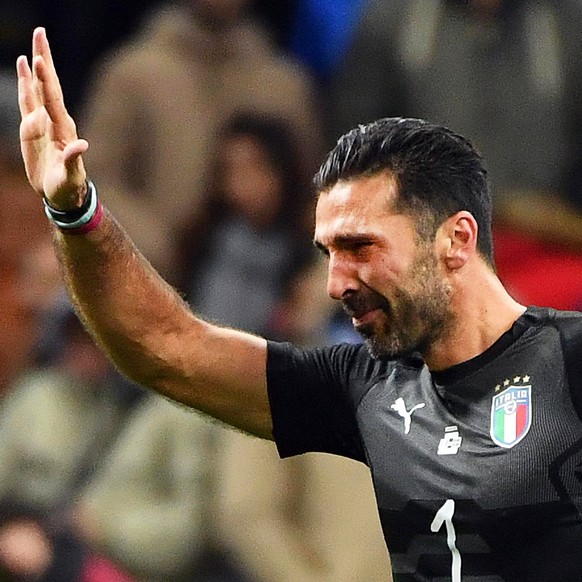 epa06327512 Italy&#039;s goalkeeper Gianluigi Buffon reacts after the FIFA World Cup 2018 qualification playoff, second leg soccer match between Italy and Sweden at the Giuseppe Meazza stadium in Mila ...