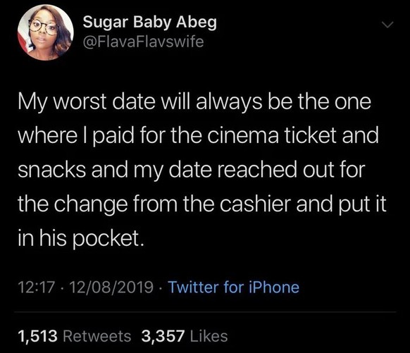 Weil es wichtig ist, dass es ALLE verstehen: Sie ist mit ihrem Date ins Kino und hat für die Tickets und Süssigkeiten bezahlt – und als der Kassierer das Rückgeld hinhielt, nahm ihr Date das Geld und  ...