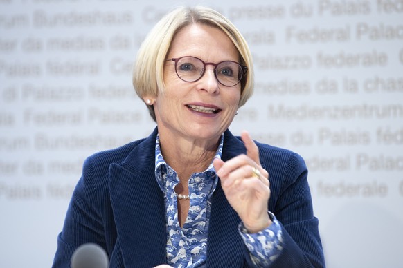 Die neu gewaehlte Staatssekretaerin Livia Leu spricht waehrend einer Medienkonferenz des Bundesrates, zu den Medien, am Mittwoch, 14. Oktober 2020, im Bundeshaus in Bern. (KEYSTONE /Marcel Bieri)