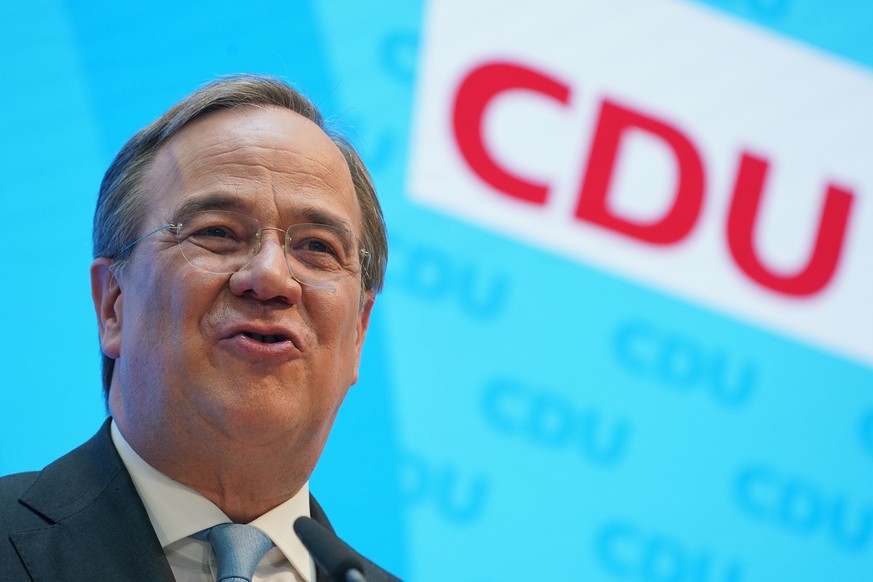 epa09147131 Armin Laschet, party leader of the German Christian Democrats (CDU) and Prime Minister of North-Rhine Westphalia state, speaks to the media the day after the CDU leadership, after a late-n ...