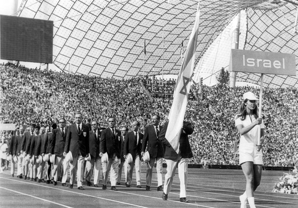 FILE - In this Aug. 26, 1972, file photo, the Israeli Olympic team parades in the Olympic Stadium, Munich, during the opening ceremony of the 1972 Olympic Games. (AP Photo/File)