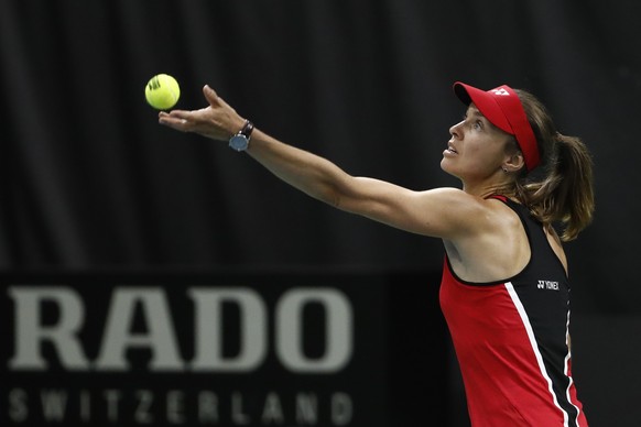 Martina Hingis of Switzerland in action during a match against Patty Schnyder of Switzerland during a match at the Tennis Securitas Pro Cup, Saturday, July 25, 2020, in the Swiss Tennis Arena in Biel, ...