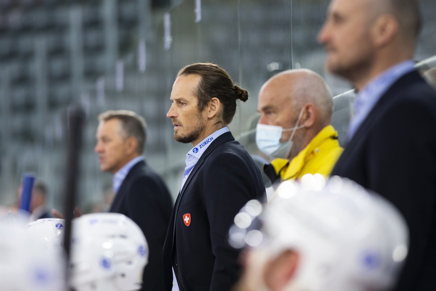 Switzerland&#039;s head coach Patrick Fischer during a friendly ice hockey match between Switzerland and Russia, at the Tissot Arena in Biel, Switzerland, Saturday, May 1, 2021. (PostFinance/KEYSTONE/ ...