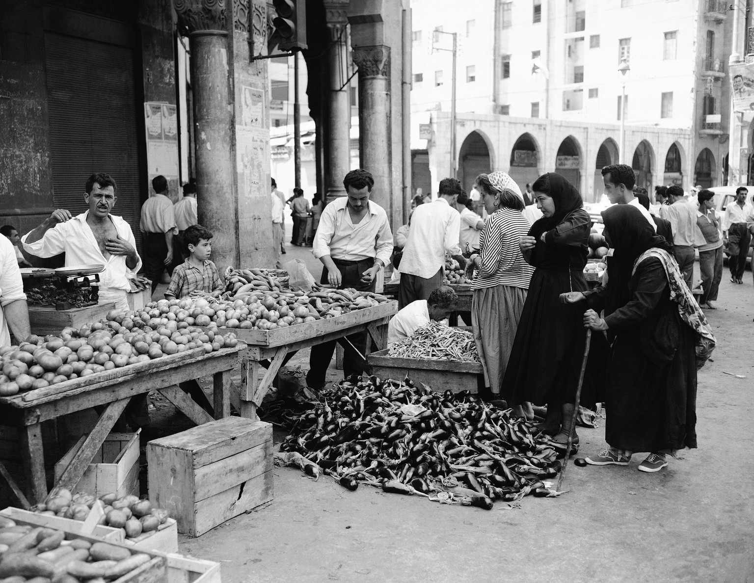 Women shopping in the market place in Beirut, Lebanon on July 23, 1958. (AP Photo)