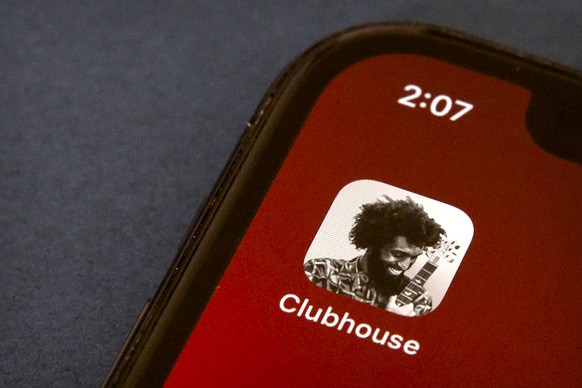 FILE - In this Feb. 9, 2021 file photo, the icon for the social media app Clubhouse is seen on a smartphone screen in Beijing. Oman has severed access to the buzzy new audio chat app Clubhouse, the co ...