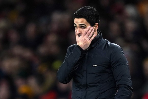 epa08290819 (FILE) - Arsenal manager Mikel Arteta during the UEFA Europa League Round of 32 second leg soccer match between Arsenal and Olympiacos Piraeus at Emirates Stadium, in London, Britain, 27 F ...