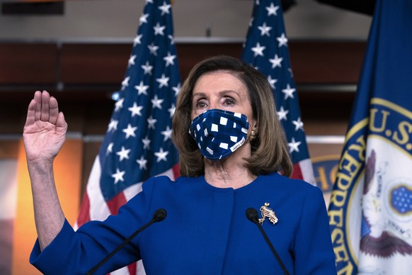 In this Oct. 22, 2020, photo, House Speaker Nancy Pelosi, D-Calif. speaks during a news conference on Capitol Hill, in Washington. In Election 2020, control of the House is not in dispute and Speaker  ...