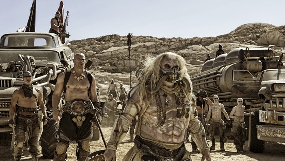 This photo provided by Warner Bros. Pictures shows Hugh Keays-Byrne as Immortan Joe, wearing a costume by Jenny Beavan, in a scene from, &quot;Mad Max:Fury Road.&quot; Beavan is nominated for an Oscar ...