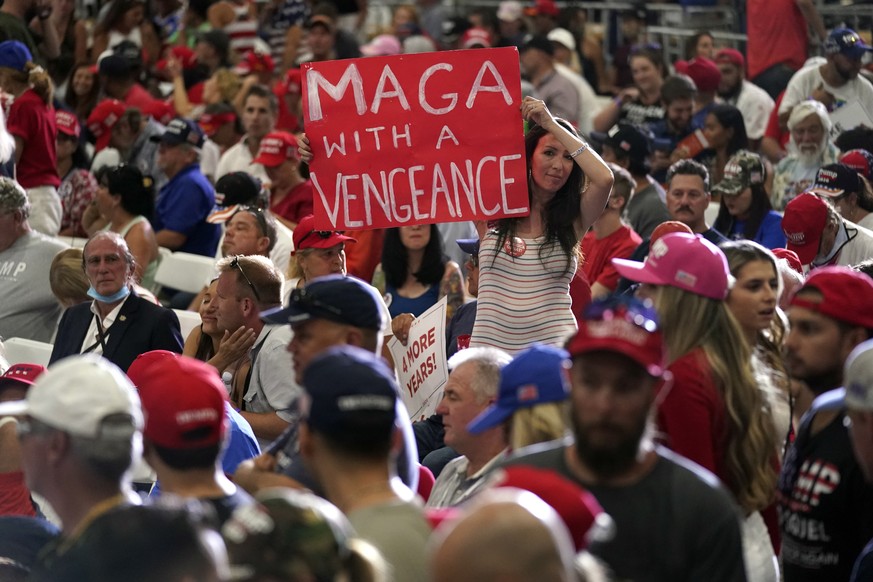 Supporters wait for President Donald Trump to speak at a rally at Xtreme Manufacturing, Sunday, Sept. 13, 2020, in Henderson, Nev. (AP Photo/Andrew Harnik)