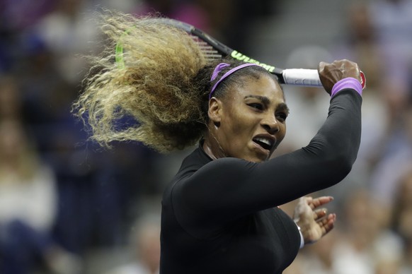 Serena Williams, of the United States, returns a shot to Elina Svitolina, of Ukraine, during the semifinals of the U.S. Open tennis championships Thursday, Sept. 5, 2019, in New York. (AP Photo/Adam H ...