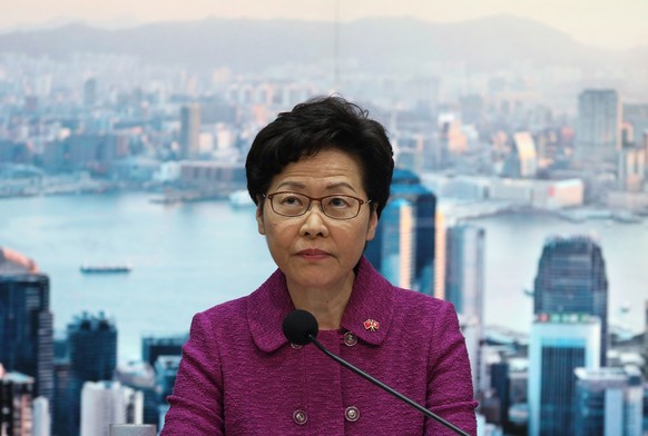 epa08590853 (FILE) - Hong Kong&#039;s Chief Executive Carrie Lam speaks during a press conference on the new national security law in Hong Kong, China, 01 July 2020 (reissued 08 August 2020). Accordin ...