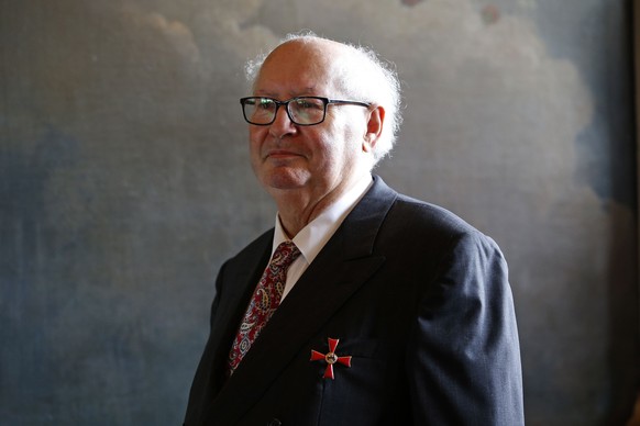 Nazi hunter Serge Klarsfeld reacts after being awarded by German ambassador to France at her residence in Paris, France, July 20, 2015. Beate and Serge Klarsfeld were awarded with the highest German d ...