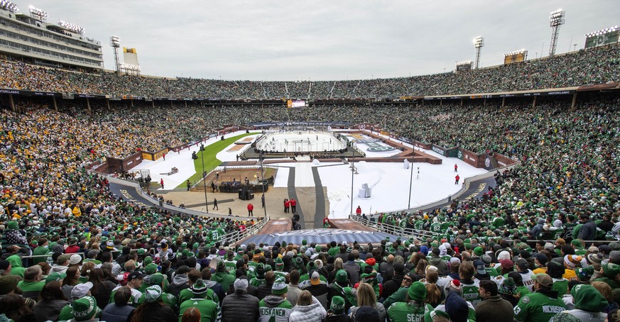 The second largest crowd to ever watch an NHL hockey game fills the Cotton Bowl during the second period of the NHL Winter Classic hockey game between the Dallas Stars and the Nashville Predators, Wed ...