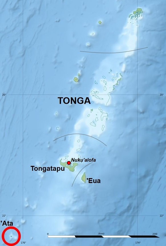 Tonga-Archipel mit Tongatapu, &#039;Ata und &#039;Eua
By Eric Gaba (Sting - fr:Sting) - Own workSources of data:SRTM30 Plus;NGDC World Data Bank II (public domain);NGDC GSHHS (public domain)., CC BY-S ...