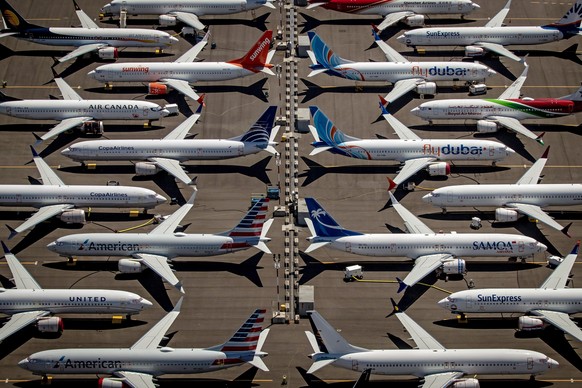epa08892945 (FILE) - An aerial view of Boeing 737 Max 8 aircraft sitting parked at Boeing Field in Seattle, Washington, USA, 21 July 2019 (reissued 19 December 2020). According to US Senate investigat ...