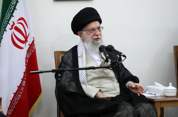 epa07671411 A handout photo made available by the Iranian Supreme Leader Office shows, Iranian supreme leader Ayatollah Ali Khamenei speaks during a meeting in Tehran, Iran, 19 June 2019 (issued 24 Ju ...