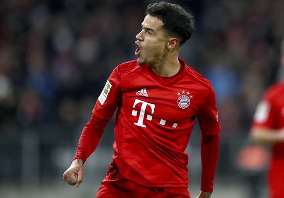 Bayern&#039;s Philippe Coutinho celebrates after scoring his side&#039;s third goal during the German Bundesliga soccer match between FC Bayern Munich and SV Werder Bremen in Munich, Germany, Saturday ...