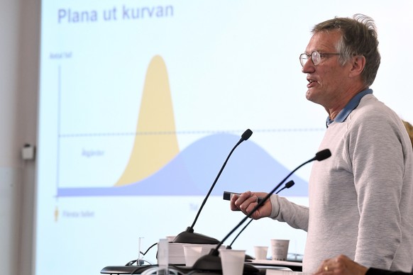 epa08474706 State epidemiologist Anders Tegnell of the Public Health Agency of Sweden speaks during a press conference on a daily update on the ongoing coronavirus COVID-19 pandemic in Stockholm, Swed ...