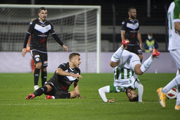 Lugano&#039;s player Sandi Lovric, center left, during the Super League soccer match between FC Lugano and FC St. Gallen, at the Cornaredo stadium in Lugano, on Saturday, October 24, 2020. (KEYSTONE/T ...
