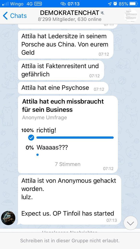 Anonymous hackt die Telegram-Gruppe Demokratenchat von Verschwörungstheoretiker Attila Hildmann