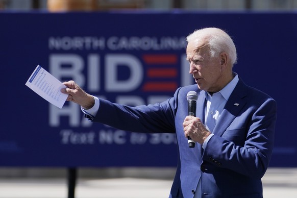 FILE - In this Sept. 23, 2020, file photo Democratic presidential candidate former Vice President Joe Biden speaks during a Biden for President Black economic summit at Camp North End in Charlotte, N. ...