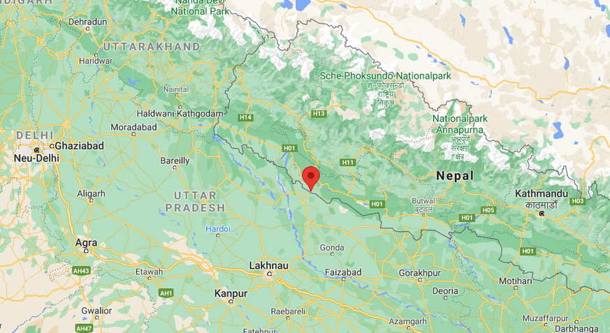 Google maps Nepalganj in Nepal an der Grenze zu Indien