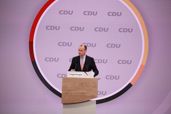 epa08941176 CDU member Friedrich Merz attends a CDU party virtual party congress in Berlin, Germany, 16 January 2021. The CDU party congress takes place on 15 and 16 January in digital format at which ...