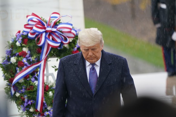 epa08813856 US President Donald J. Trump departs after he and First lady Melania Trump participated in a National Veterans Day Observance at the Tomb of the Unknown Soldier in Arlington National Cemet ...