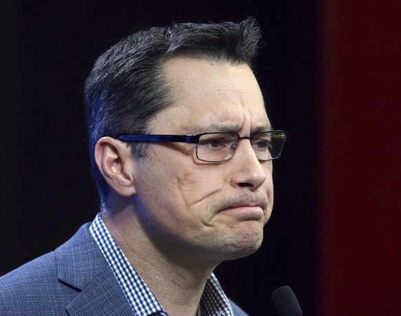 FILE - In this Nov. 6, 2018, file photo, Ottawa Senators head coach Guy Boucher speaks during news conference in Ottawa. The Senators have fired coach Guy Boucher and named Marc Crawford as the interi ...