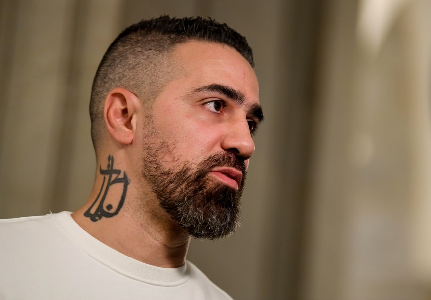 epa07959839 German rapper Bushido at Federal Administrative Court in Leipzig, Germany, 30 October 2019. Federal Administrative Court decides on an AfD complaint against the Bushido his album &quot;Son ...