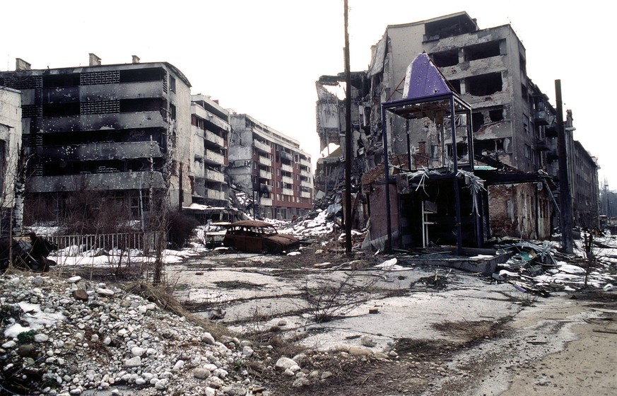 Grbavica, der am stärksten zerstörte Stadtteil Sarajevos.&nbsp;