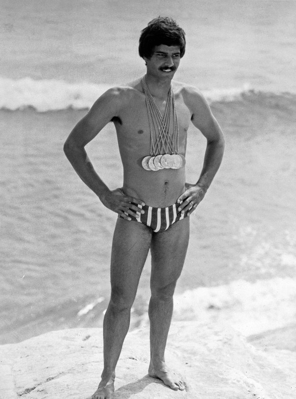 Der amerikanische Weltklasse Schwimmer Mark Spitz bei den Olympischen Spielen in M�nchen, Deutschland 1970er Jahre. American world class swimmer Mark Spitz at the Olympic Games in Munich, Germany 1970 ...