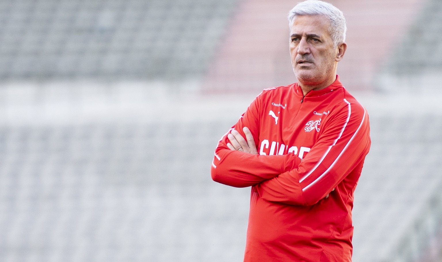 epa07086263 Switzerland&#039;s head coch Vladimir Petkovic leads a training session at King Baudouin Stadium, Brussels, Belgium, 11 October 2018. Switzerland will face Belgium in their UEFA Nations Le ...