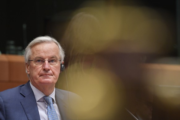 epa08867871 European Union (EU) Chief Negotiator Michel Barnier attends a Coreper, meeting with European union Ambassadors at European council, about Brexit negotations, in Brussels, Belgium, 07 Decem ...
