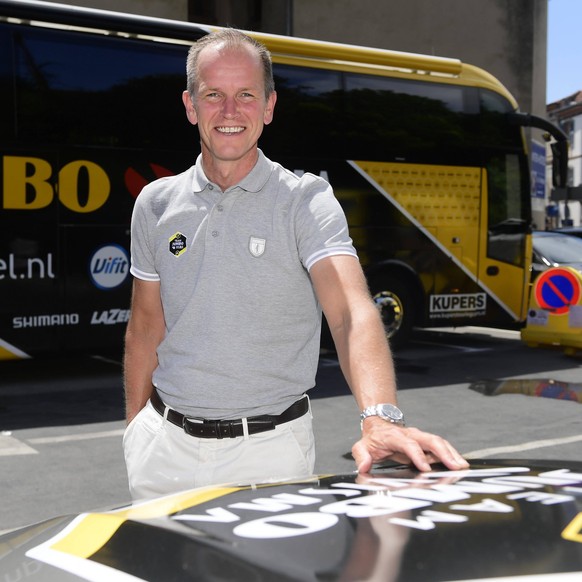 ALBI, FRANCE - JULY 16 : Richard Plugge general manager of Jumbo-Visma during the first rest day of the 106th edition of the 2019 Tour de France cycling race in Albi on July 16, 2019 in Albi, France,  ...