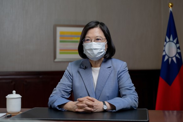 In this photo released by the Taiwan Presidential Office, Taiwan&#039;s President Tsai Ing-wen speaks at the presidential office in Taipei, Taiwan, Sunday, June 20, 2021. The U.S. sent 2.5 million dos ...