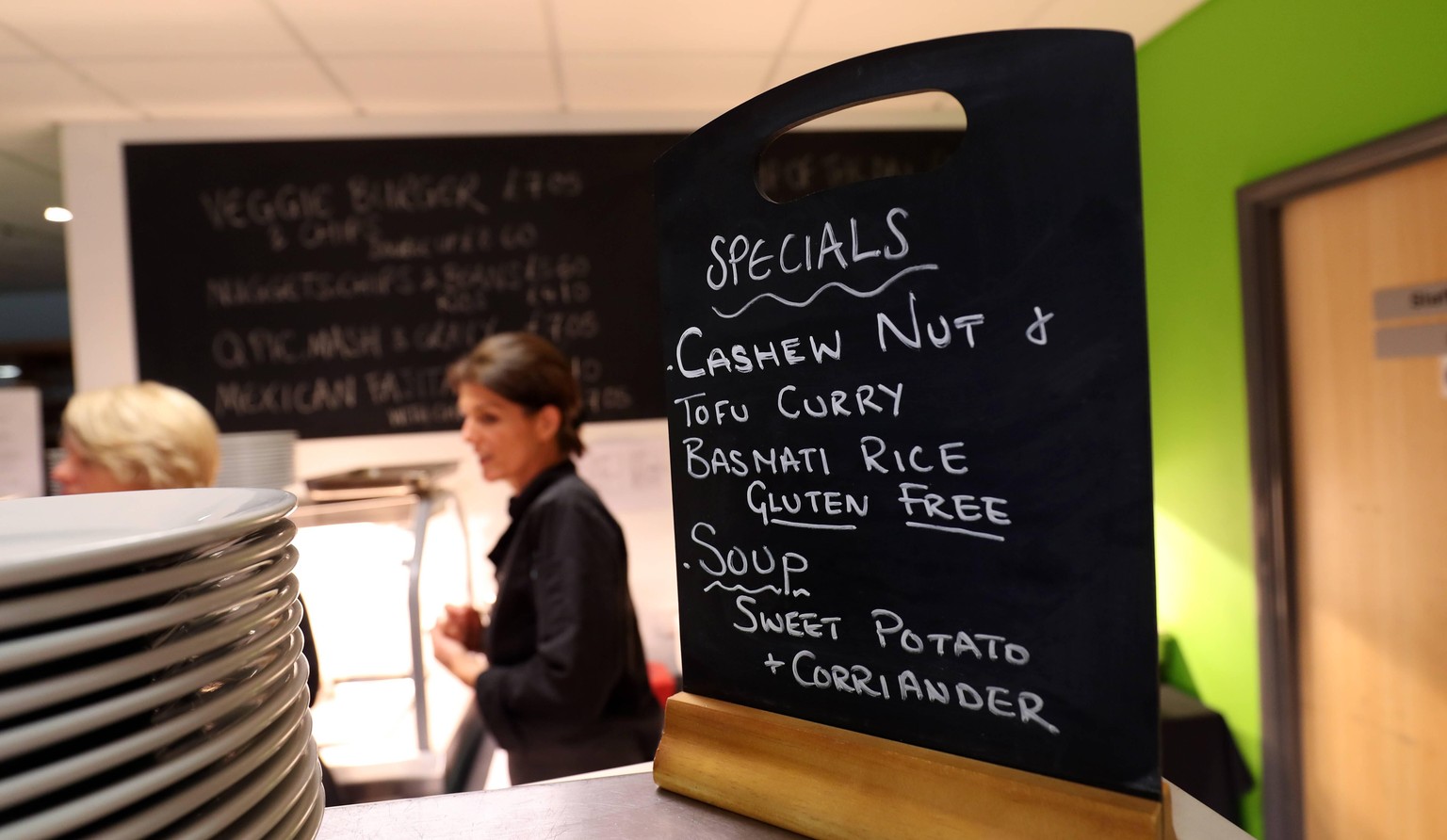 Forest Green Rovers v Lincoln City - Sky Bet League Two - The New Lawn Stadium A specials board adverting Vegan food inside the hospitality at The New Lawn Stadium, home to Forest Green Rovers EDITORI ...