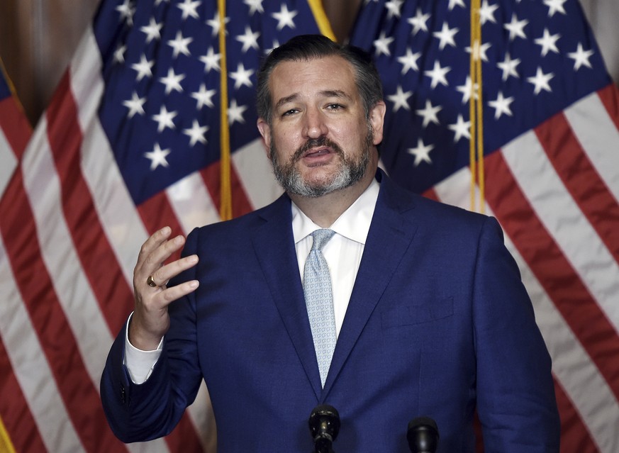 Sen. Ted Cruz, R-Texas, speaks during a press conference after the Senate voted to confirm Amy Coney Barrett to the Supreme Court, Monday, Oct. 26, 2020, in Washington. Barrett was confirmed by the Se ...