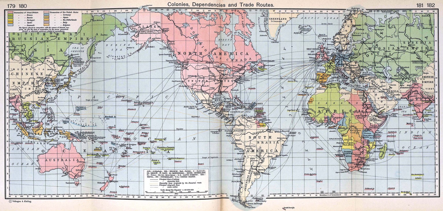 Die Welthandelsrouten 1910.
