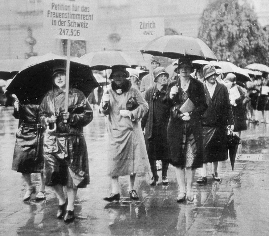 A demonstration on the occasion of a petition for women&#039;s suffrage in Berne, Switzerland, in 1929. On the federal level, the active and passive women&#039;s right to vote was introduced in 1971 o ...