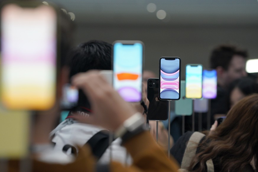 The new iPhone 11 Pro and Max was on display during an event to announce new products Tuesday, Sept. 10, 2019, in Cupertino, Calif. (AP Photo/Tony Avelar)