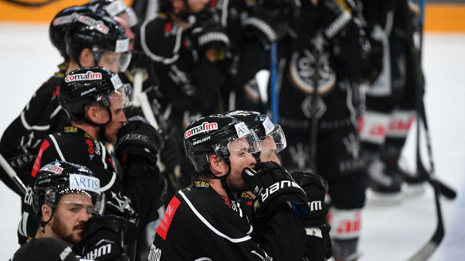 Lugano&#039;s players delusion after the preliminary round game of National League A (NLA) Swiss Championship 2019/20 between HC Lugano and SCL Tigers at the ice stadium Corner Arena in Lugano, Switze ...